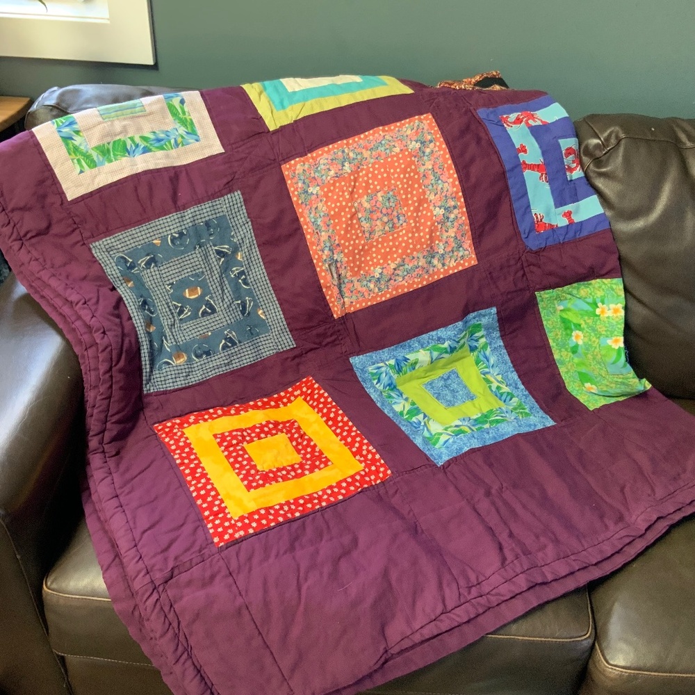 Handmade Log Cabin Quilt 85” X 72” (Full Size Bed)